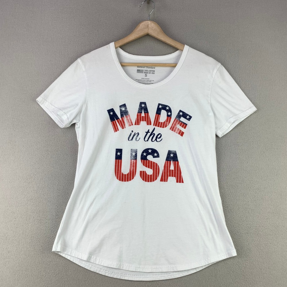 General Standard Made in the USA T-Shirt Women S White Patriotic Graphic Cotton